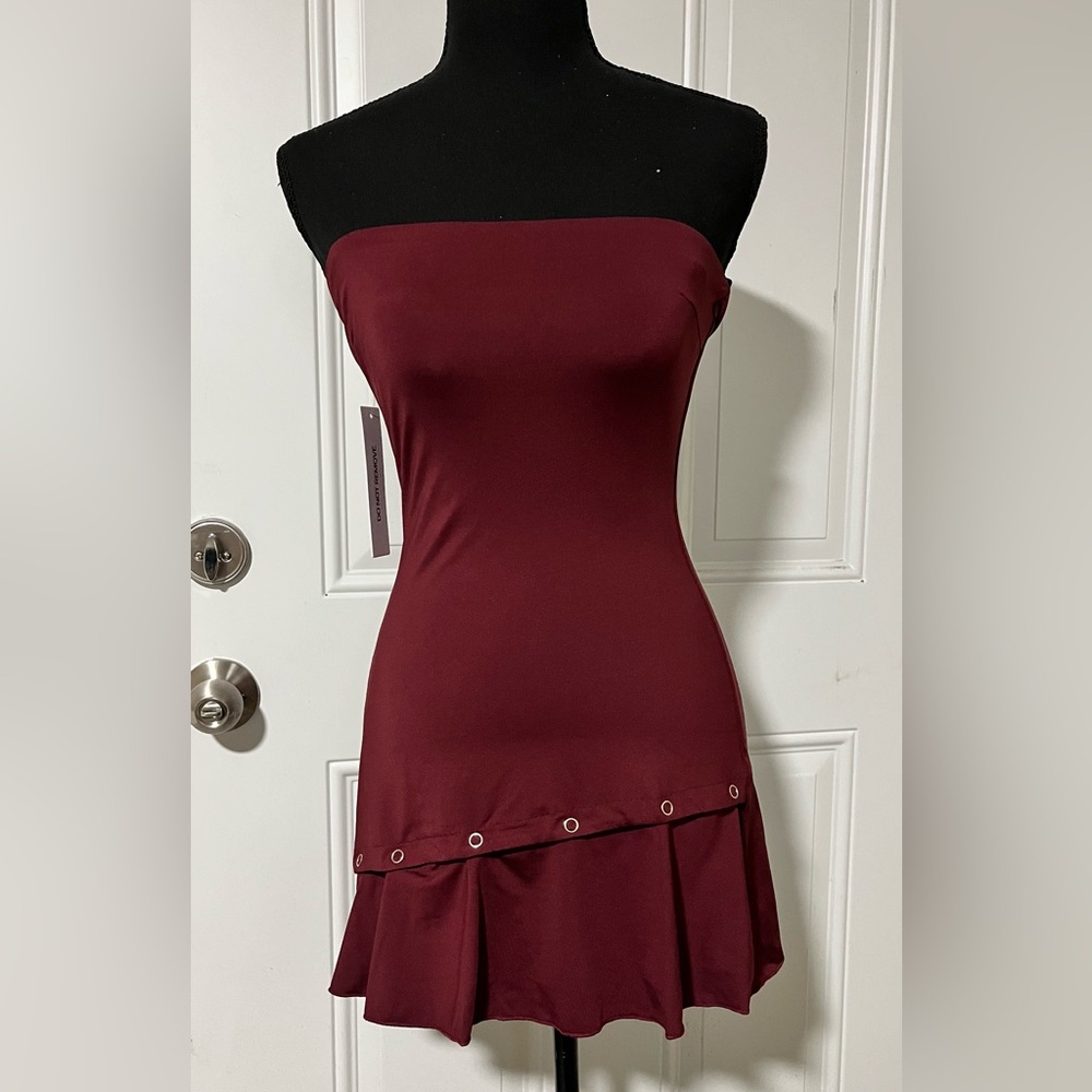 Adriana  Strapless Eyelet Mini Dress
Burgundy
